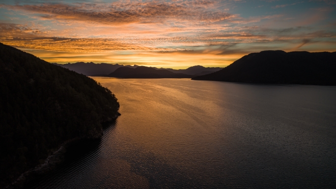 Sunrise over Jervis Inlet.