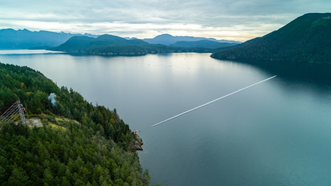 Jervis Inlet, barge and cable drop.