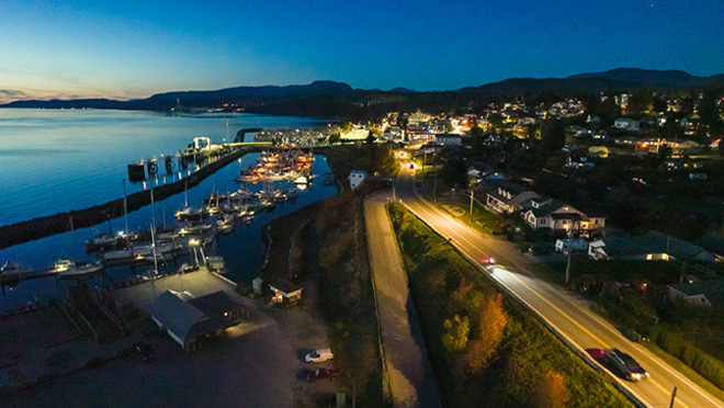 Powell River at night.