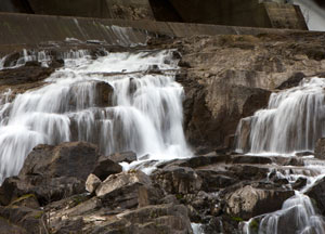 John Hart Dam with waterfalls