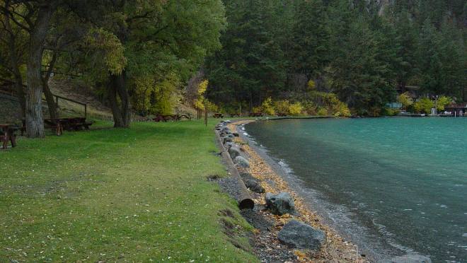 Beach and grass area at Seton Lake Recreation Area