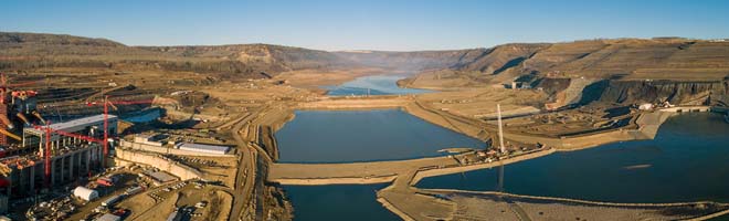 Site C: cofferdams on the diverted Peace River