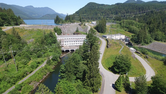 powerhouse at Stave Falls aerial view