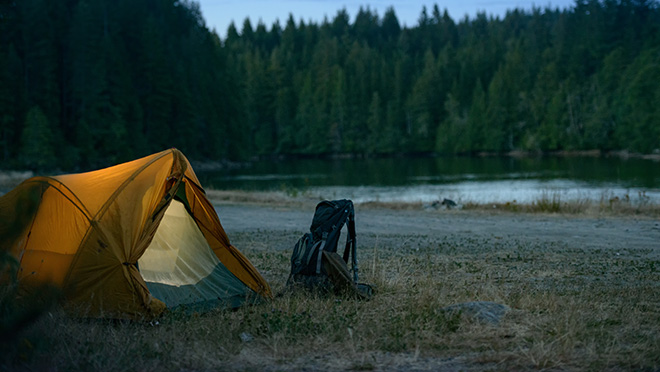 Image of a camper at the Strathcona dam recreation site