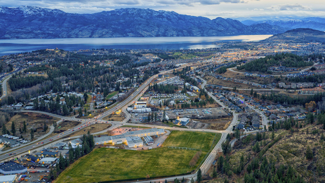 An aerial view of Westbank First Nation and West Kelowna taken in December 2025.
