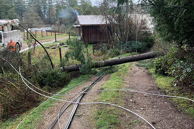 BC Hydro crews attend to a power outage on Galiano Island