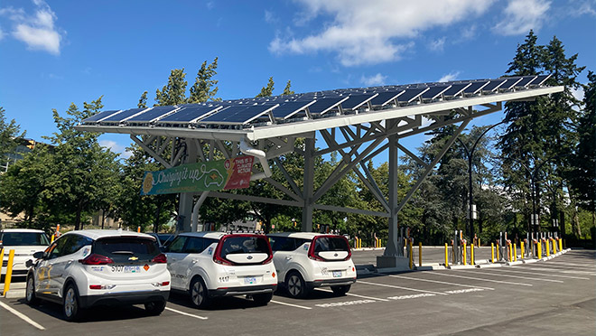 EV chargers and solar canopy at Burnaby City Hall