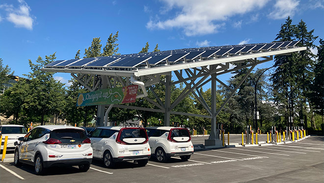 EV chargers and solar canopy at Burnaby City Hall EV chargers and solar canopy at Burnaby City Hall