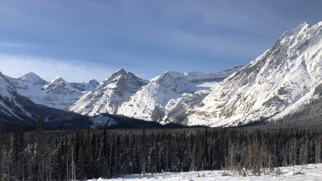 Snow-covered mountains in Elk Valley, B.C.