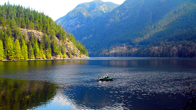 Image of an inflatable boat on Buntzen Lake