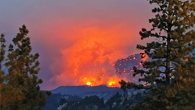 Image of a wildfire burning near Lytton, B.C.
