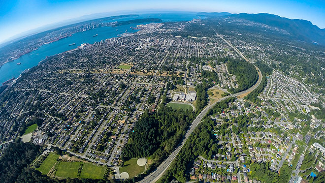 Aerial view of Vancouver's North Shore communities