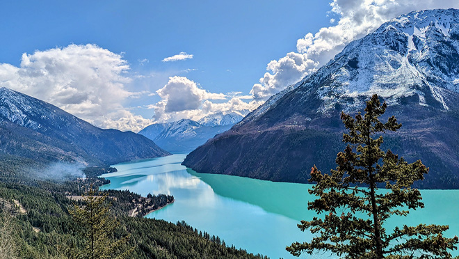 Seton Lake looking south from up near the Bridge River 2 penstocks