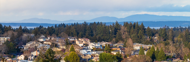 View of some residential homes located on southern Vancouver Island View of some residential homes located on southern Vancouver Island