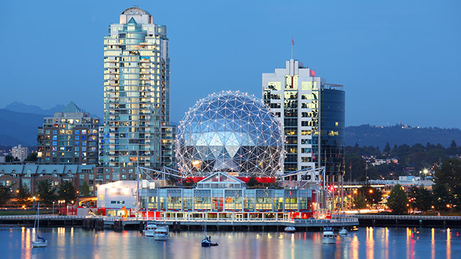 Image of Telus World of Science at dusk