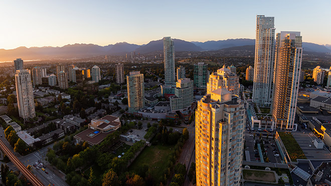 Metrotown towers at sunset