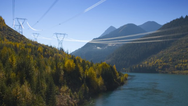 Transmission lines running over Lake.