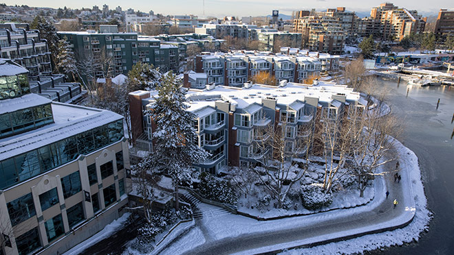 Condos along Vancouver's False Creek, viewed from the Granville Bridge