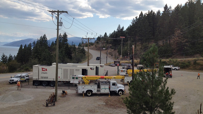Diesel generators set up to provide temporary power during Westside Road wildfire near Kelowna