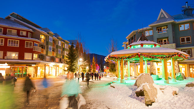 Evening view of Whistler Village in the winter