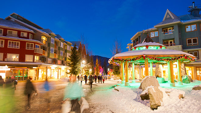 Evening view of Whistler Village in the winter Evening view of Whistler Village in the winter