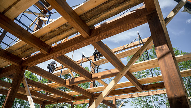 Wood frame building under construction