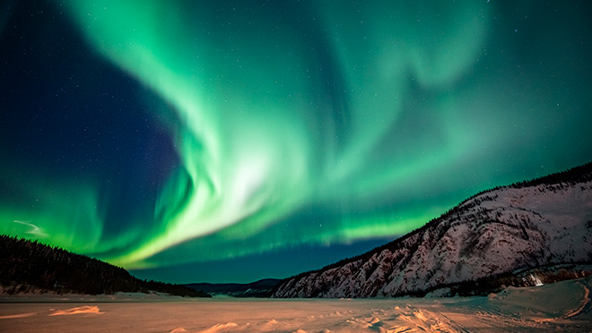 Image of the aurora borealis in the Yukon night sky