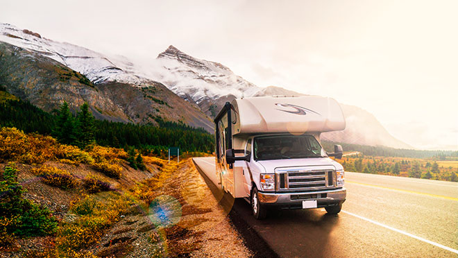 Image of a camper van in the Canadian Rockies