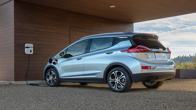 Image of Chevrolet Bolt connected to a home charger