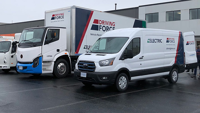 Commercial electric trucks on display