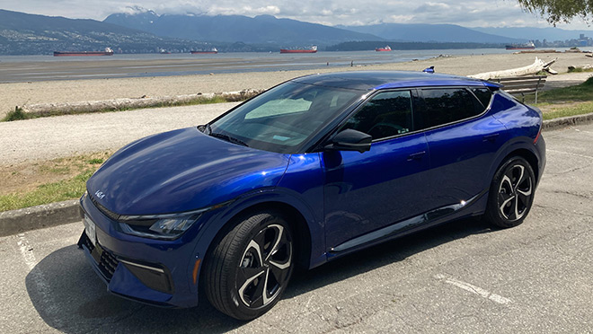 Kia EV6 at Vancouver's Spanish Banks beach