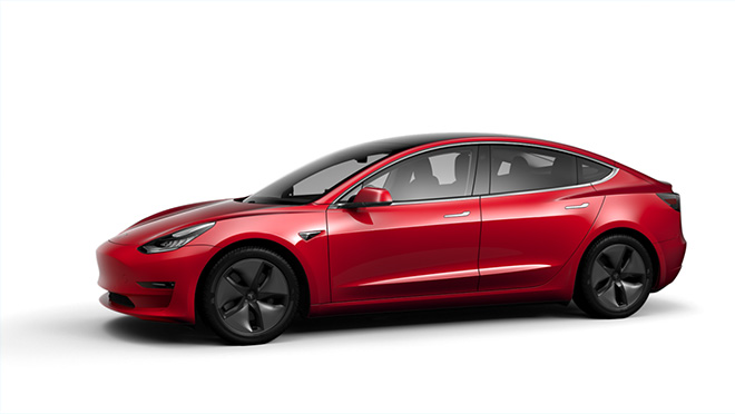 Image of a red Tesla Model 3
