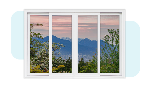 Double sliding windows with a trees and a mountain view