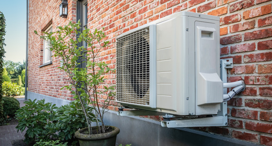 Heat pump installed on the wall.