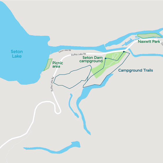 Illustrated map of Seton Dam campground location