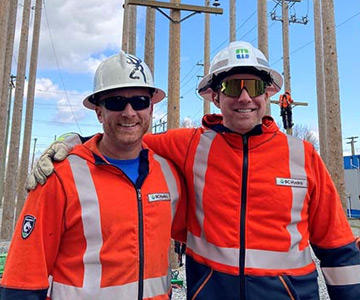 BC Hydro power line technicians Wes Nustad and Curt Minard