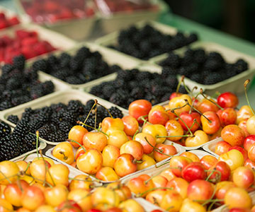 Cherries and berries on a table