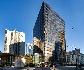 Wide shot of downtown Vancouver's CF Pacific Centre