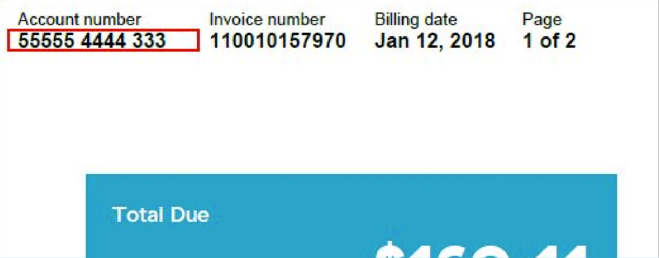 Highlighted location of account number on bill