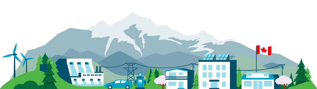 Graphic illustration of electric technology and BC Hydro properties.
