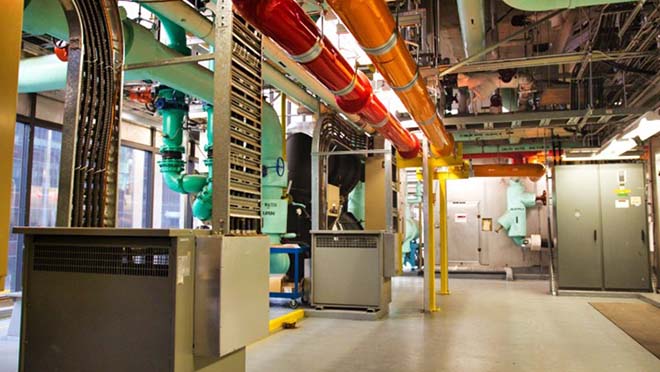 Waste heat from the building's operations interior room of Cadillac Fairview. 