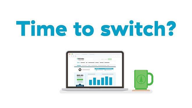 Illustration of laptop with MyHydro on the screen and text: Time to switch?