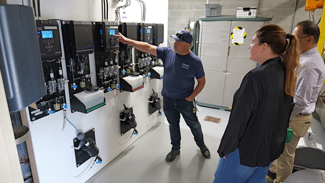 Person showing control panel 