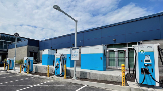EV fast charging hub in Port Moody Recreation Complex, B.C.