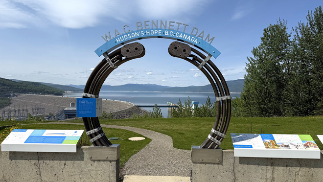 W.A.C. Bennett Dam Visitor Centre overlooking the Williston Reservoir near Hudson's Hope, B.C.