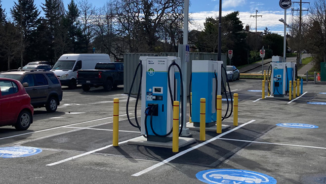 EV charging hub in Saanich Pearkes Recreation Centre