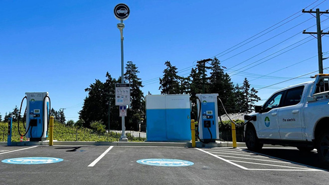 EV charging site at the Salt Spring Island Fire Hall in Salt Spring Island, B.C.