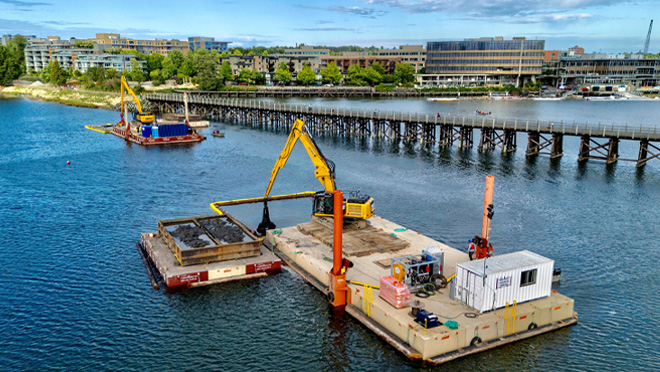Marine construction equipment in the Gorge Waterway.