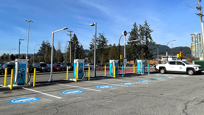New electric vehicle fast-charging hub at the Coquitlam Central Park and Ride.