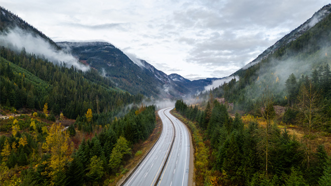 Road in the middle of the valley.